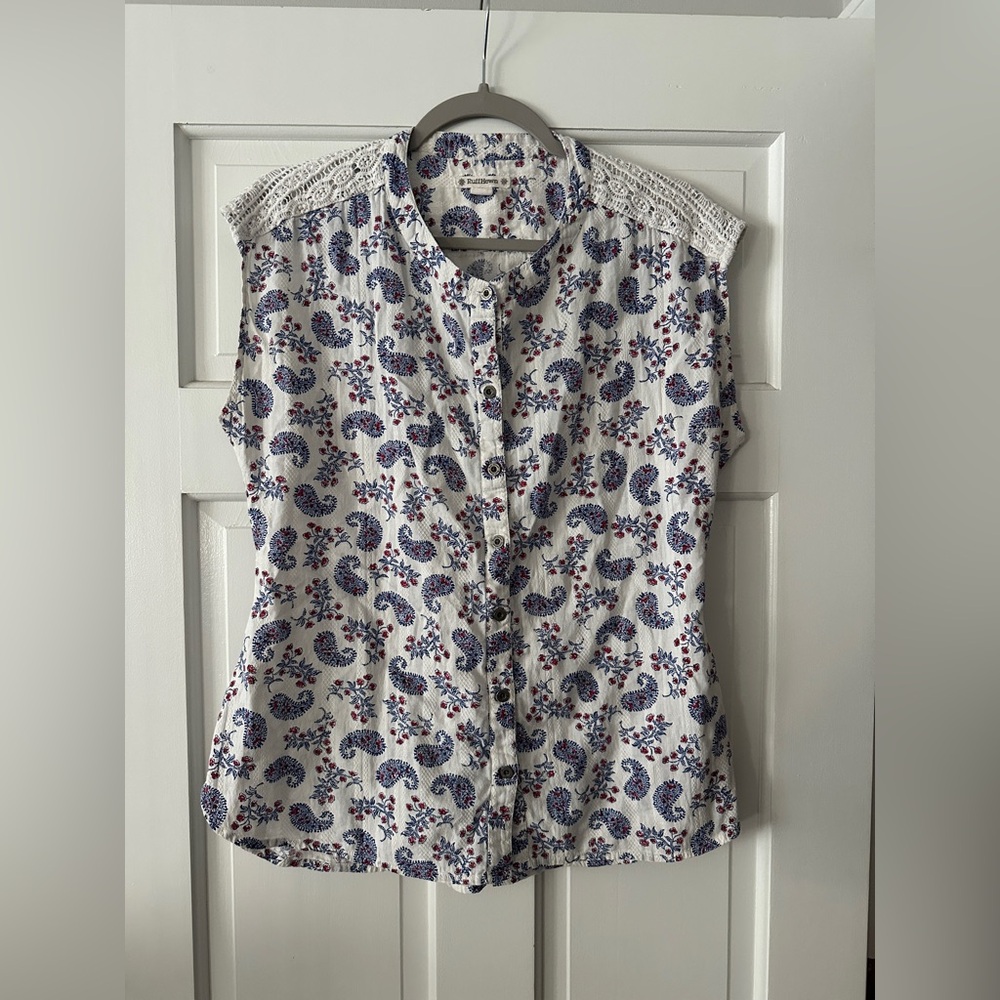 Ruff Hewn 100% Cotton Paisley Lace Sleeveless Button Down Shirt Top